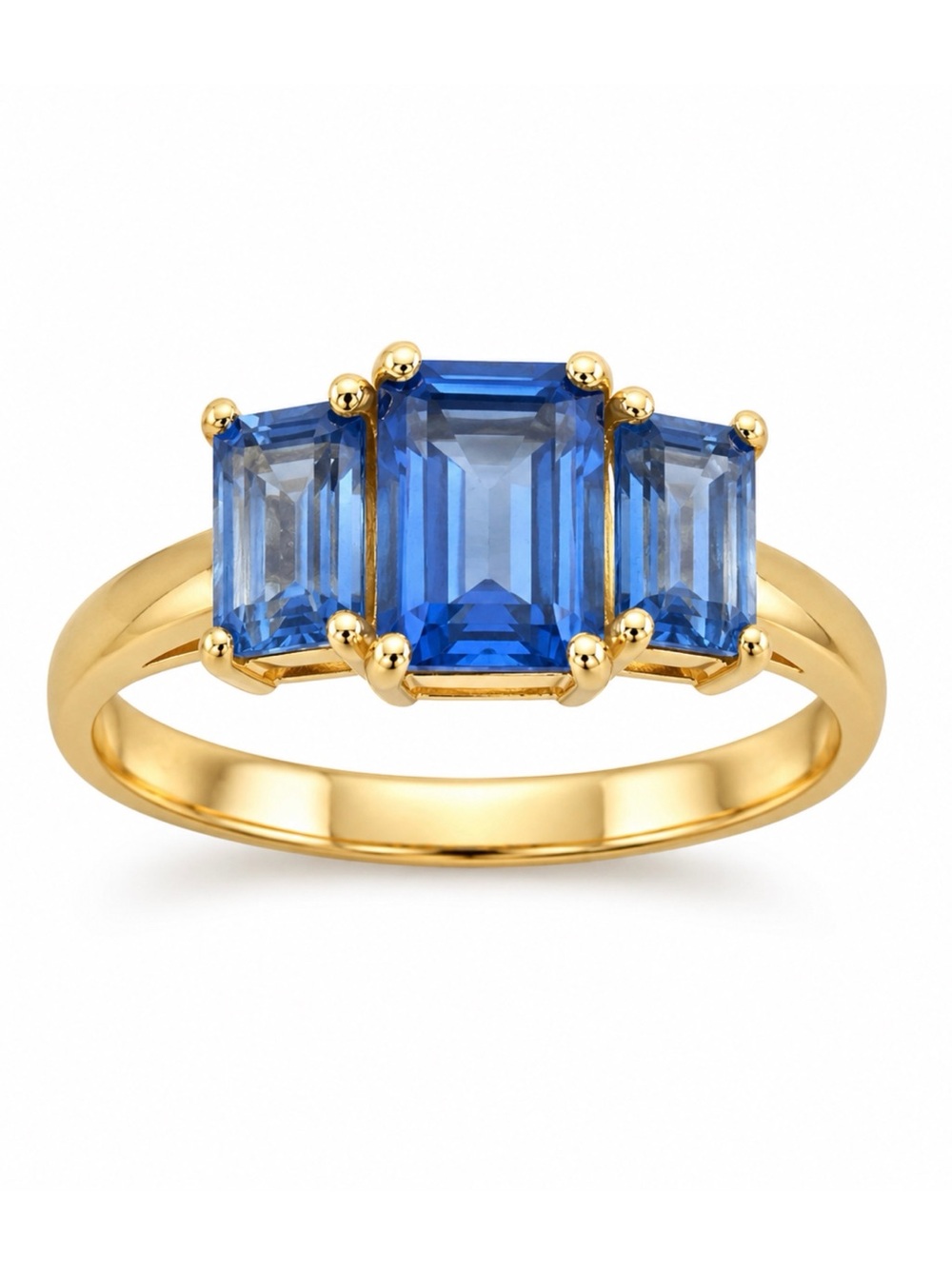 MACY’S • Vintage Style 925 Gold Vermeil Three-Stone Emerald Cut Tanzanite Ring